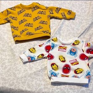 Baby Marvel & Batman Sweaters Size 6-9M